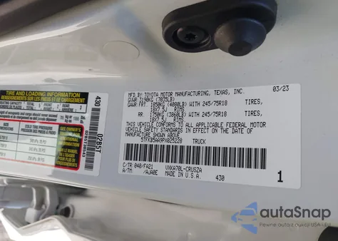 2023 Toyota Tundra Sr z USA, uszkodzony, nr VIN 5TFKB5AA9PX025228